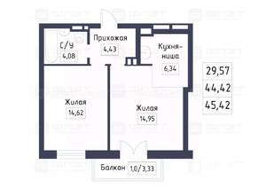 2-к квартира, вторичка, 45м2, 9/17 этаж