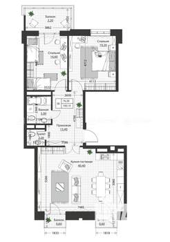 3-к квартира, строящийся дом, 100м2, 2/4 этаж