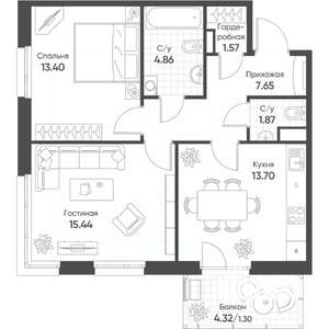 2-к квартира, вторичка, 60м2, 14/18 этаж
