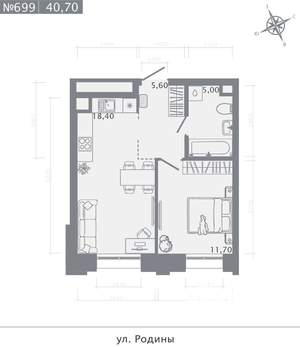 1-к квартира, строящийся дом, 41м2, 2/23 этаж