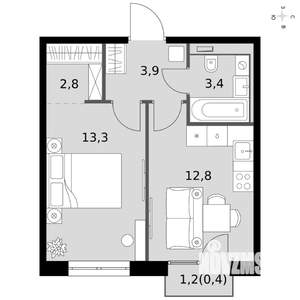 1-к квартира, вторичка, 37м2, 6/19 этаж