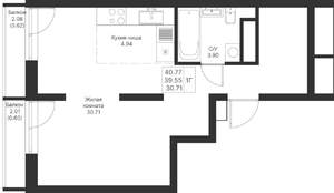 1-к квартира, вторичка, 41м2, 9/24 этаж