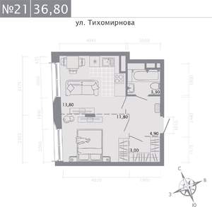 1-к квартира, строящийся дом, 37м2, 4/5 этаж