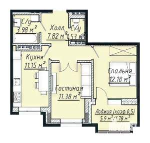 2-к квартира, строящийся дом, 51м2, 4/7 этаж