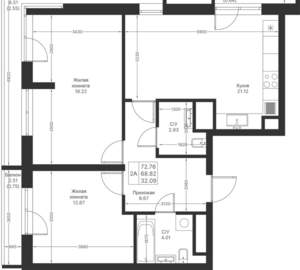 2-к квартира, вторичка, 73м2, 16/25 этаж
