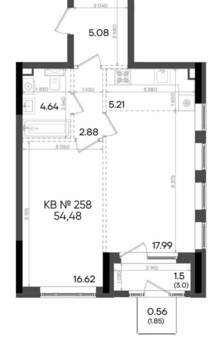 2-к квартира, вторичка, 54м2, 18/23 этаж