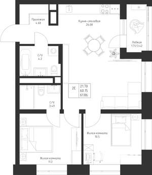 2-к квартира, вторичка, 62м2, 8/23 этаж