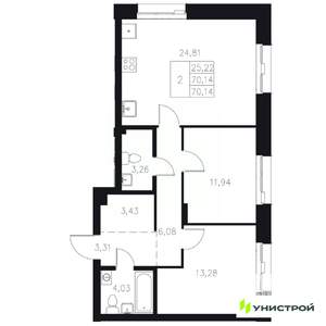 2-к квартира, вторичка, 70м2, 2/8 этаж