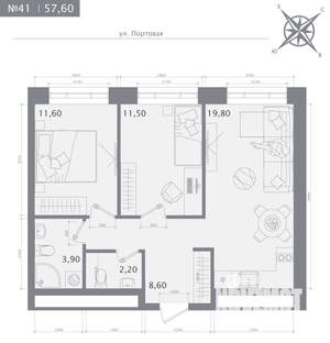 2-к квартира, строящийся дом, 58м2, 8/23 этаж