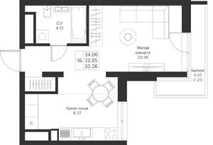 1-к квартира, вторичка, 34м2, 23/24 этаж