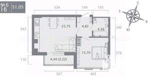 1-к квартира, вторичка, 50м2, 3/5 этаж