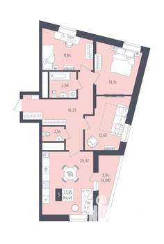 3-к квартира, вторичка, 84м2, 15/22 этаж