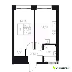 1-к квартира, вторичка, 37м2, 1/8 этаж