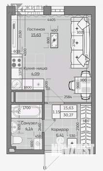 Студия квартира, вторичка, 31м2, 12/26 этаж