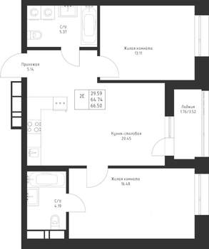 2-к квартира, вторичка, 67м2, 7/23 этаж