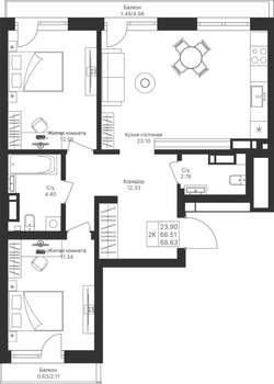2-к квартира, вторичка, 69м2, 5/10 этаж