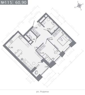 2-к квартира, строящийся дом, 61м2, 14/23 этаж