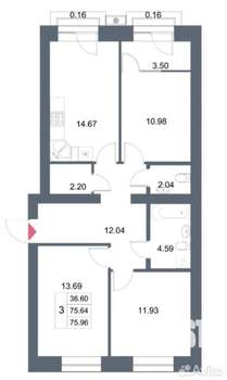 3-к квартира, вторичка, 76м2, 10/10 этаж