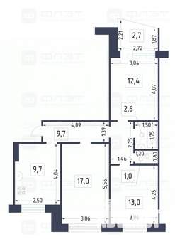 3-к квартира, вторичка, 68м2, 9/10 этаж