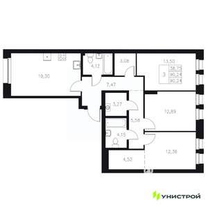 3-к квартира, вторичка, 90м2, 2/8 этаж