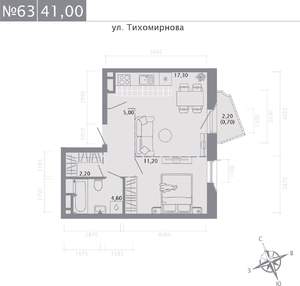 1-к квартира, строящийся дом, 41м2, 4/5 этаж