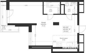 1-к квартира, вторичка, 43м2, 9/25 этаж