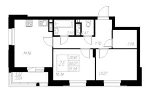 2-к квартира, вторичка, 52м2, 7/13 этаж