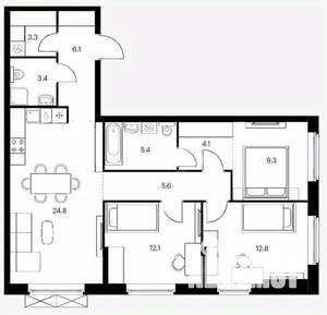3-к квартира, вторичка, 86м2, 2/17 этаж