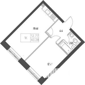 1-к квартира, строящийся дом, 40м2, 15/25 этаж