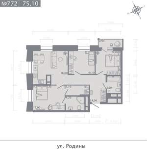 3-к квартира, строящийся дом, 75м2, 12/23 этаж