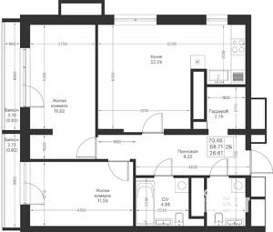 2-к квартира, вторичка, 70м2, 6/25 этаж