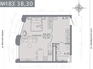 1-к квартира, строящийся дом, 38м2, 22/25 этаж