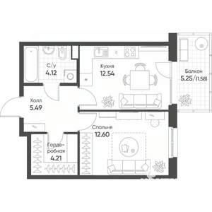 1-к квартира, строящийся дом, 41м2, 8/8 этаж