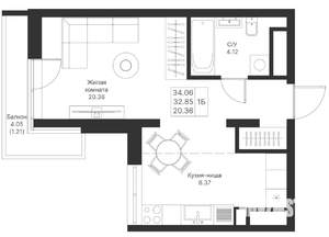 1-к квартира, вторичка, 34м2, 20/24 этаж