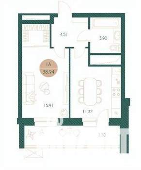 1-к квартира, вторичка, 39м2, 5/17 этаж