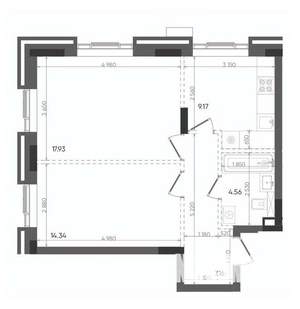 2-к квартира, вторичка, 53м2, 22/22 этаж
