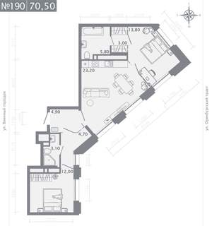 2-к квартира, строящийся дом, 71м2, 24/25 этаж