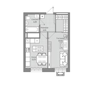 1-к квартира, вторичка, 36м2, 18/25 этаж