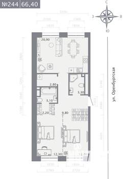 2-к квартира, строящийся дом, 66м2, 4/25 этаж