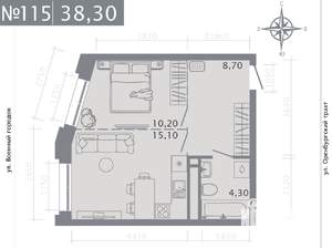 1-к квартира, строящийся дом, 38м2, 14/25 этаж