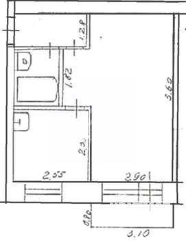 1-к квартира, вторичка, 30м2, 5/5 этаж