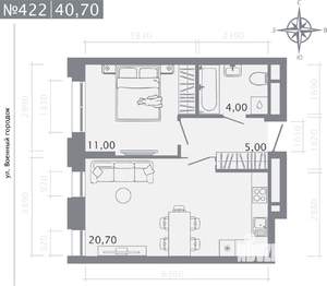 1-к квартира, вторичка, 41м2, 7/25 этаж