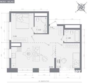 2-к квартира, строящийся дом, 60м2, 2/23 этаж