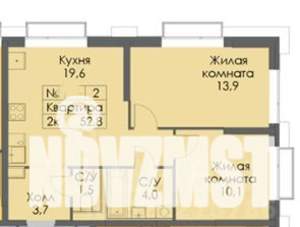 2-к квартира, вторичка, 53м2, 4/23 этаж