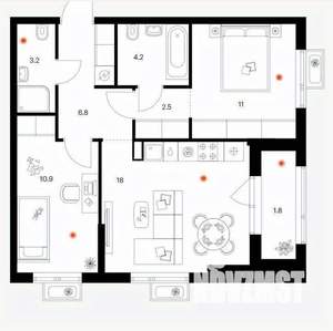 2-к квартира, вторичка, 58м2, 5/12 этаж