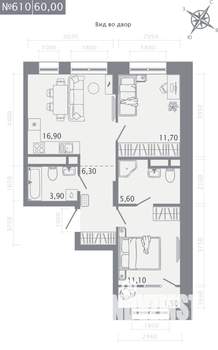 2-к квартира, строящийся дом, 57м2, 11/23 этаж