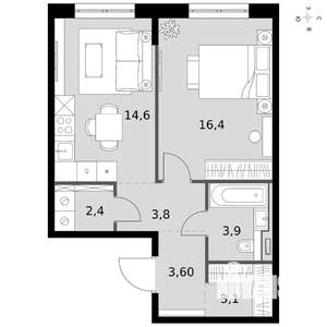 1-к квартира, вторичка, 48м2, 4/19 этаж