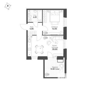 1-к квартира, строящийся дом, 46м2, 16/19 этаж
