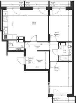 2-к квартира, вторичка, 68м2, 8/25 этаж