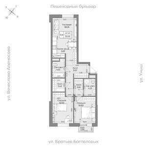 3-к квартира, вторичка, 71м2, 8/19 этаж